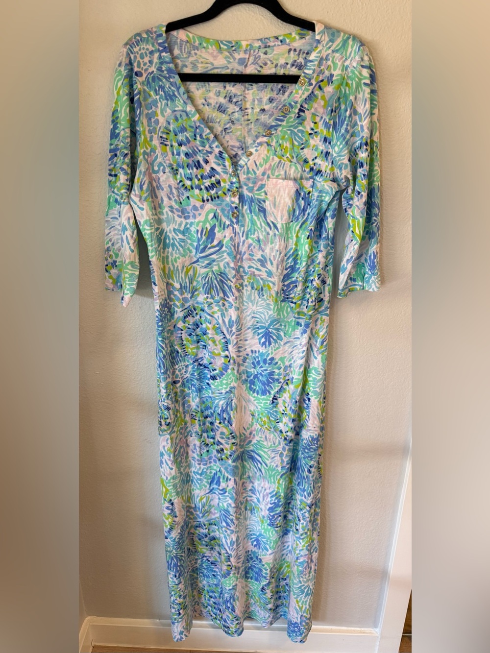 Lilly Pulitzer Cotton Maxi in blue/green turtle print